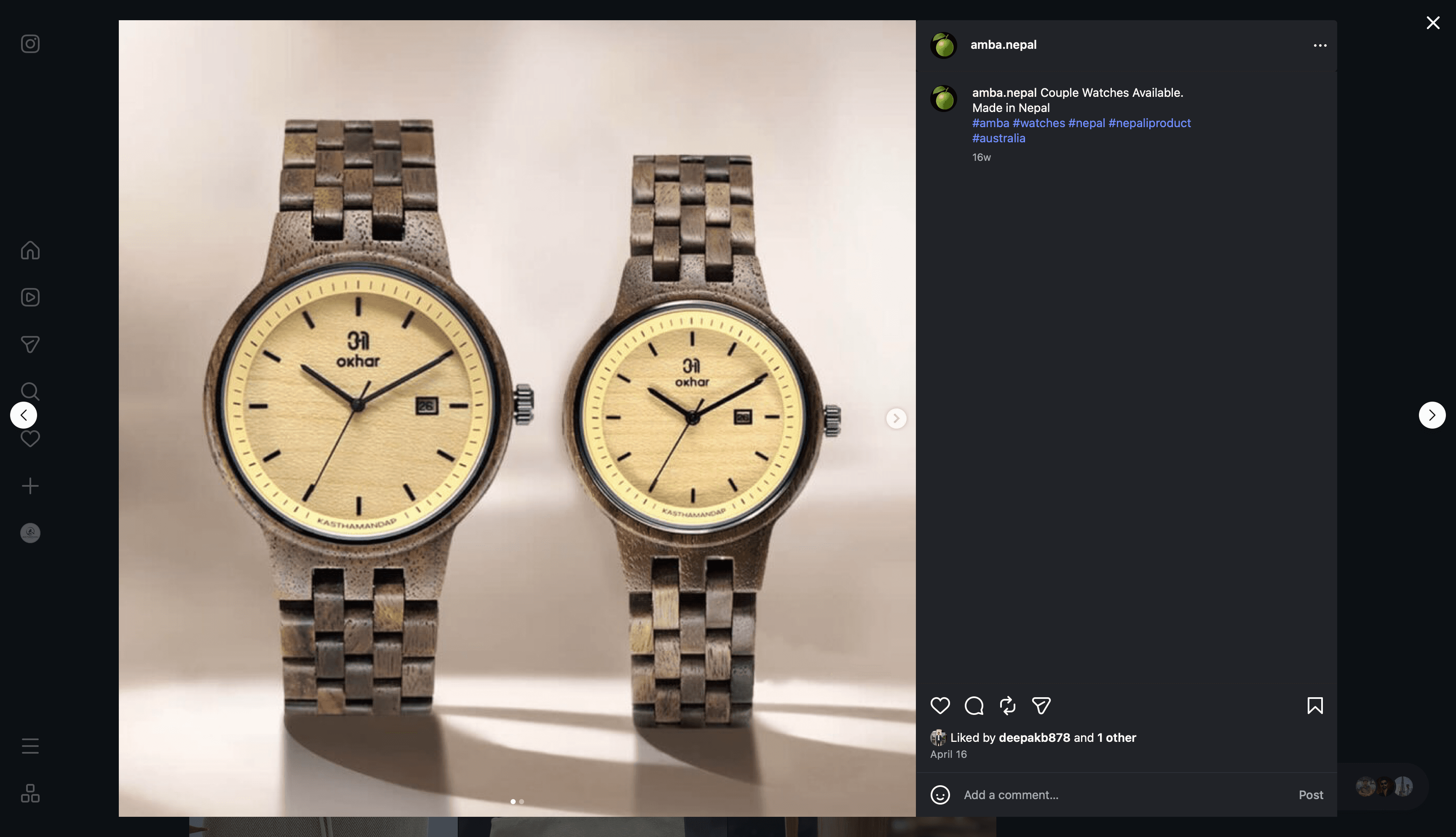 Two walnut wristwatches with cream dials, side by side in low sunlight
